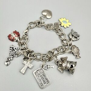 Chunky Double Link 10 Charm Bracelet Some Sterling Drivers License Cross Heart